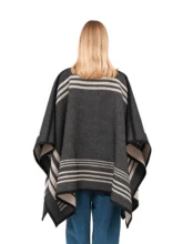 Black wool reversible poncho with a modern look.